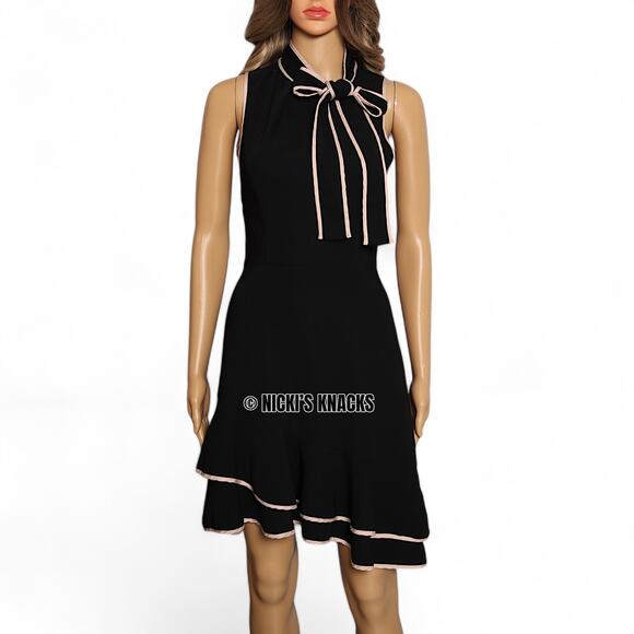 Amanda Uprichard Bow Neck Black Mini Dress Preppy Coquette Tiered Hem Size XS - Picture 3 of 11